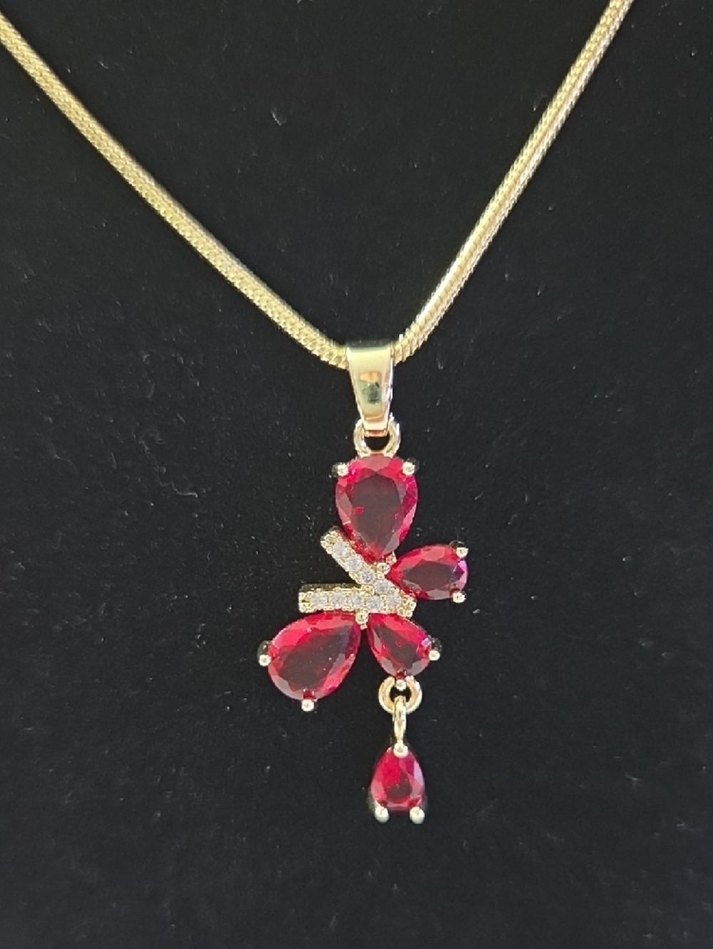 Gold Necklace with Red Gemstone Pendant - Picture 2 of 2